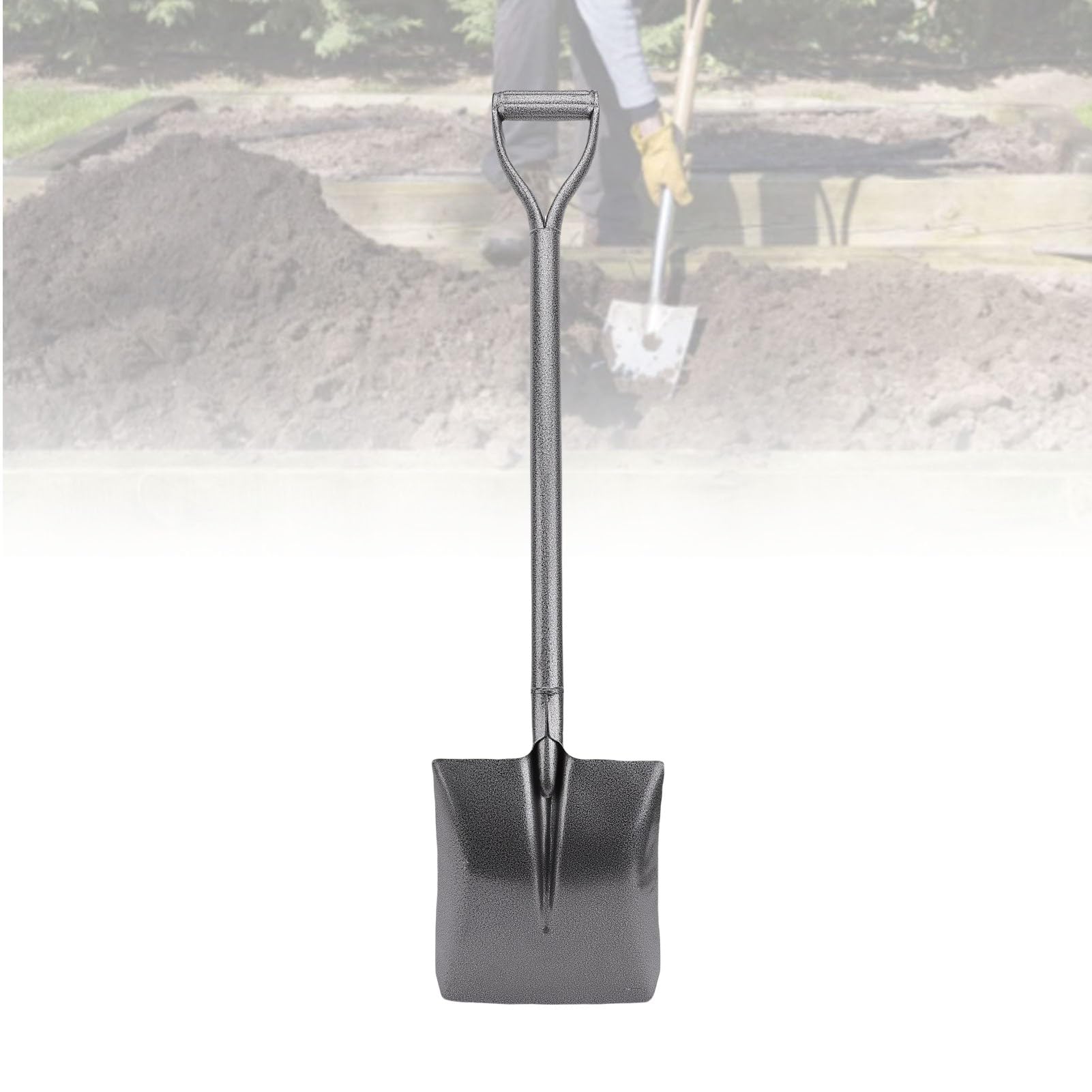 FTVOGUE Pala de Jardín, Pala de Excavación de Acero Al Manganeso con Cabeza Plana, Corto de 100 Cm, Empuñadura en D, Hoja de 300 X 230 Mm, para Jardinería, Plantación, Excavación de Suelo en Patios