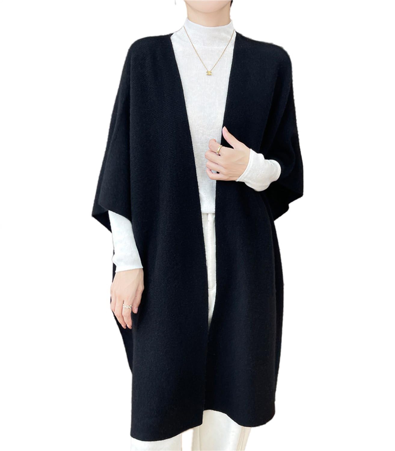Ailaile 100% Merino Wool Shawl Wrap Women's Knitted Poncho Cape Cardigan Autumn Winter Loose Open Sweater Coat