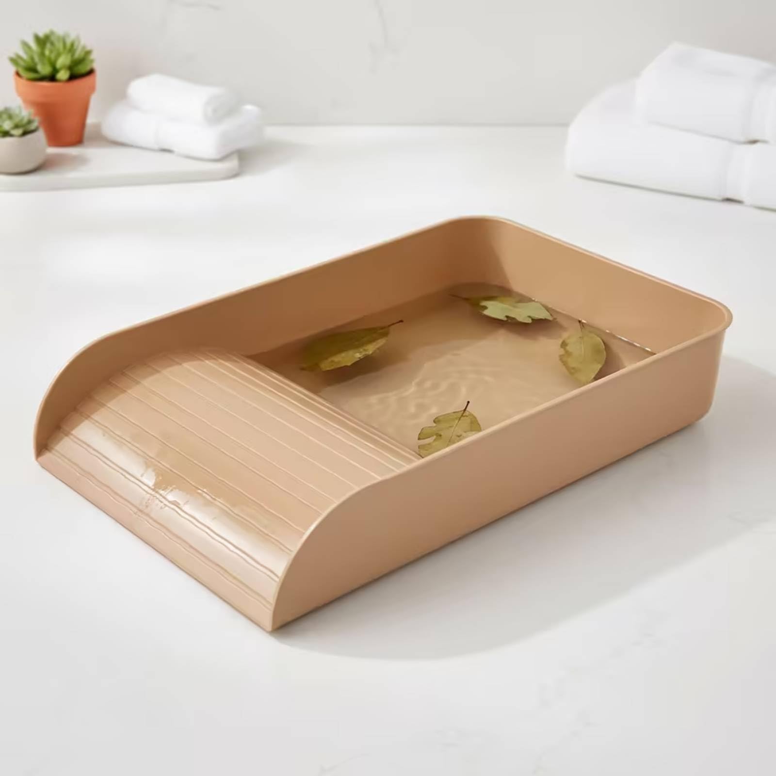 Gralara Bañera Plástico con Rampa Fácil Acceso Tazón Agua Tortuga Altura bajo Plato Alimentación Reptiles con Rampa para Tortugas, Terrario, con Drenaje Inferior
