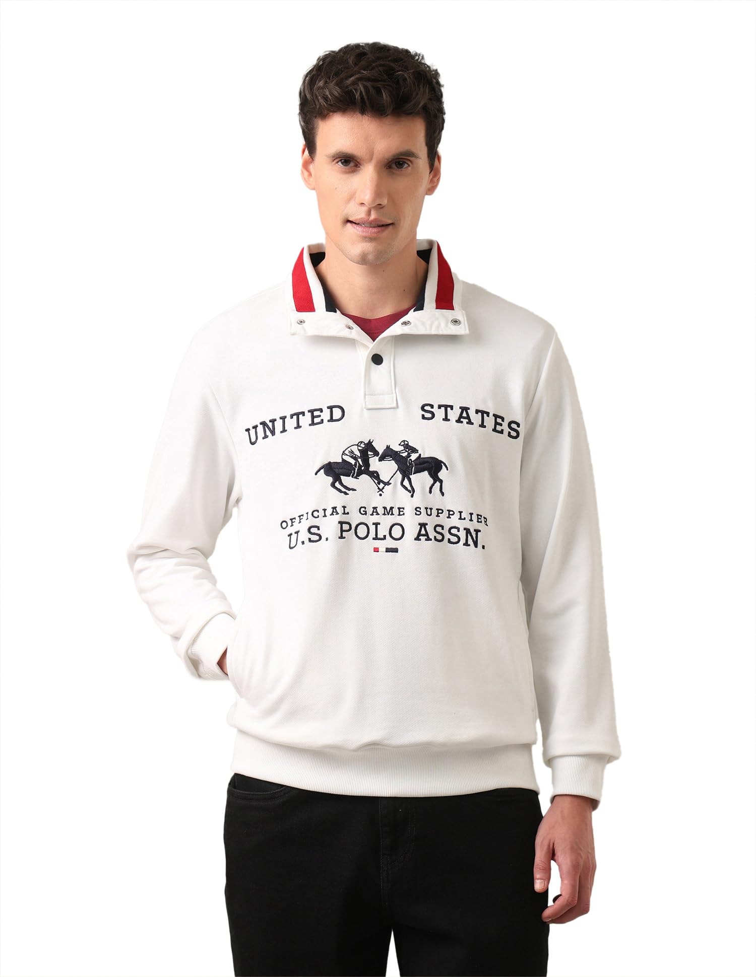 u.s. polo assn. Mens White Printed Collared Neck Long Sleeve Casual Cotton Regular Fit Sweatshirt-picture-15