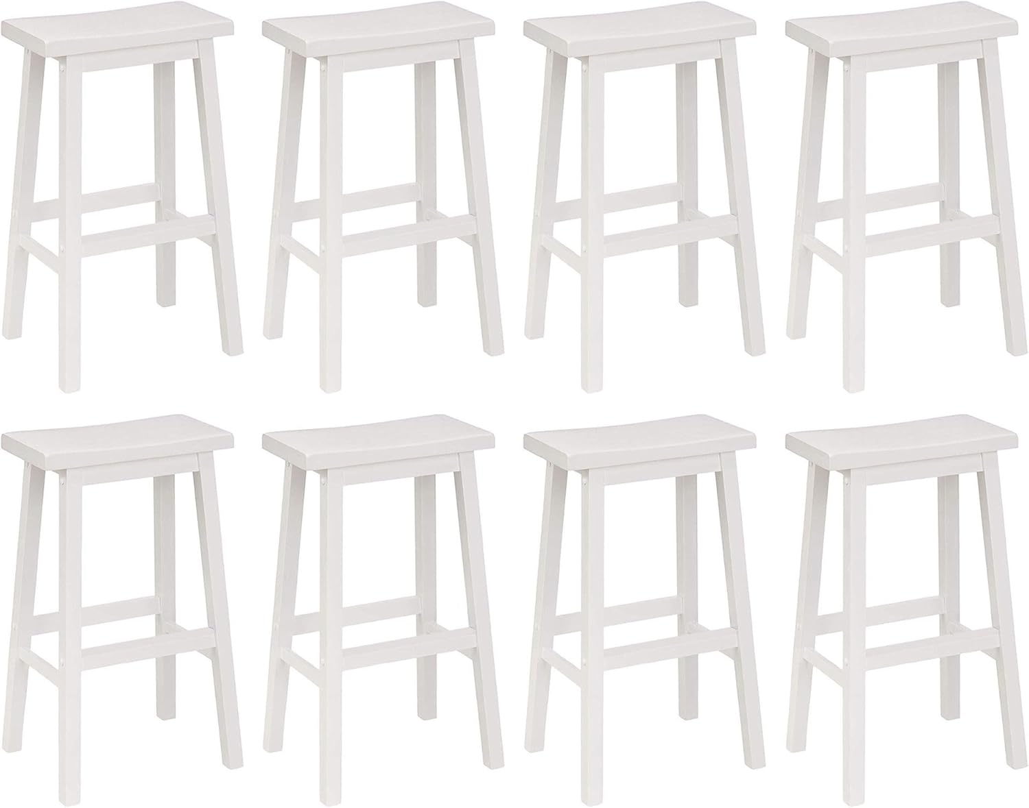 PJ Wood Classic Saddle Seat 29'' Kitchen Bar Counter Stool with Backless Seat & 4 Square Legs, for Homes, Dining Spaces, and Bars, White (8 Pack)