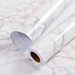 practicalWs Glossy Marble Contact Paper Granite White/Grey Kitchen Countertop Cabinets Furniture Refurbishment Wall Paper Thick Removable Wallpaper Peel and Stick Wall Decor Vinyl Wrap 11.8