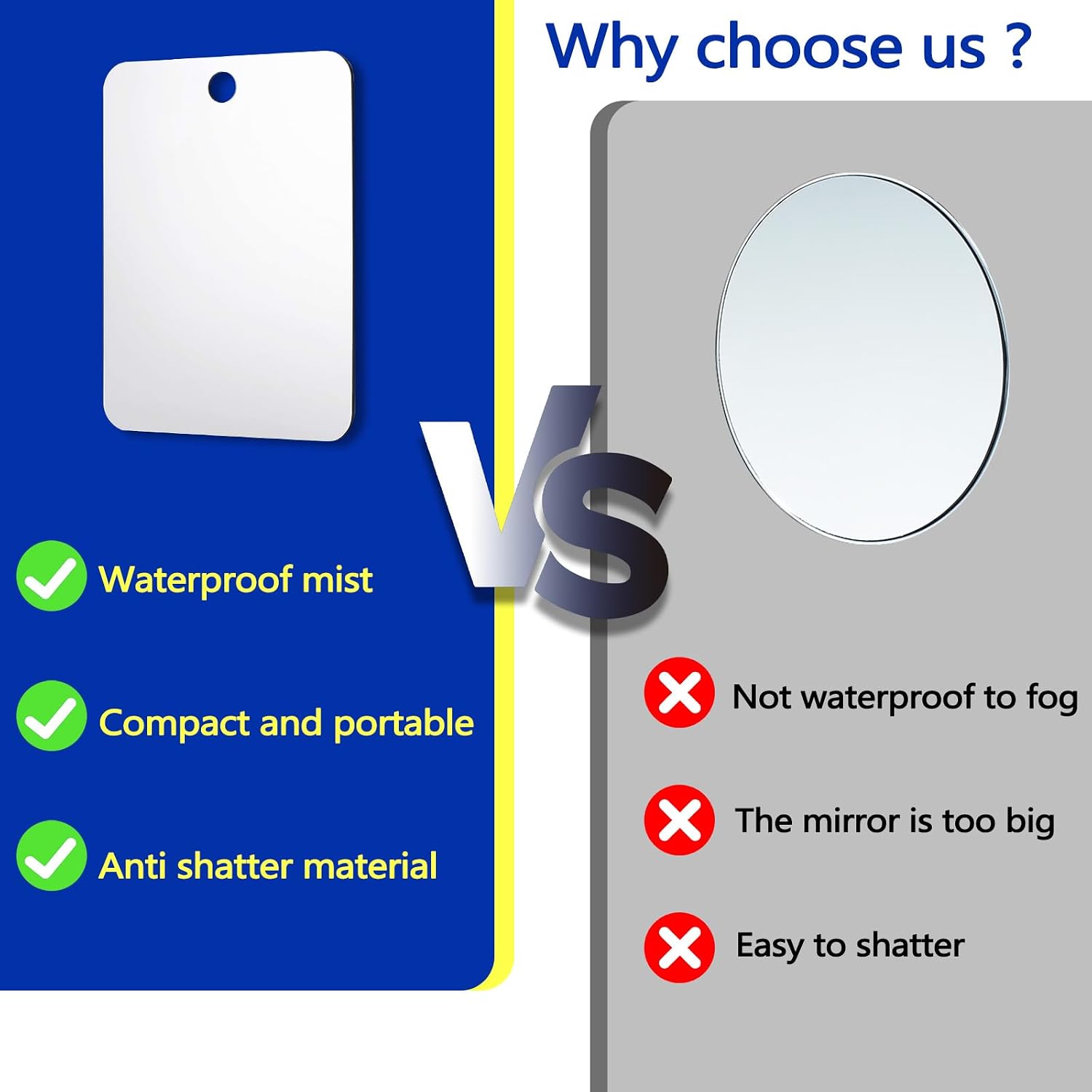 ASTIMESA 2 Pack Shower Mirror Fogless for Shaving, Unbreakable Acrylic Hanging Makeup Mirror, Small Frameless Bathroom Mirror for Wall Locker Travel Camping Door (11.8" x 9.8")(Large)