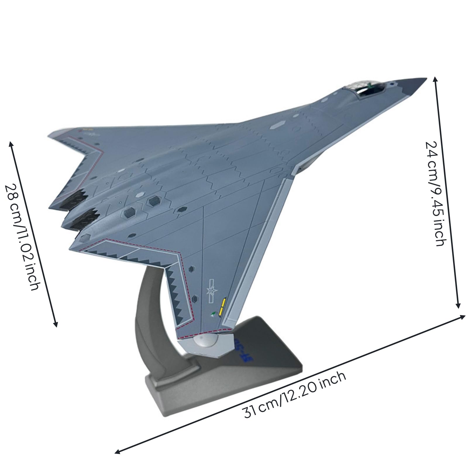 Aereo in Lega Jet Aerodinamico Modellino Aereo Caccia Modello Metallo Aspetto Pressofuso Solido Pannellature Incise Dettagli Fedele con Canopy Chiaro
