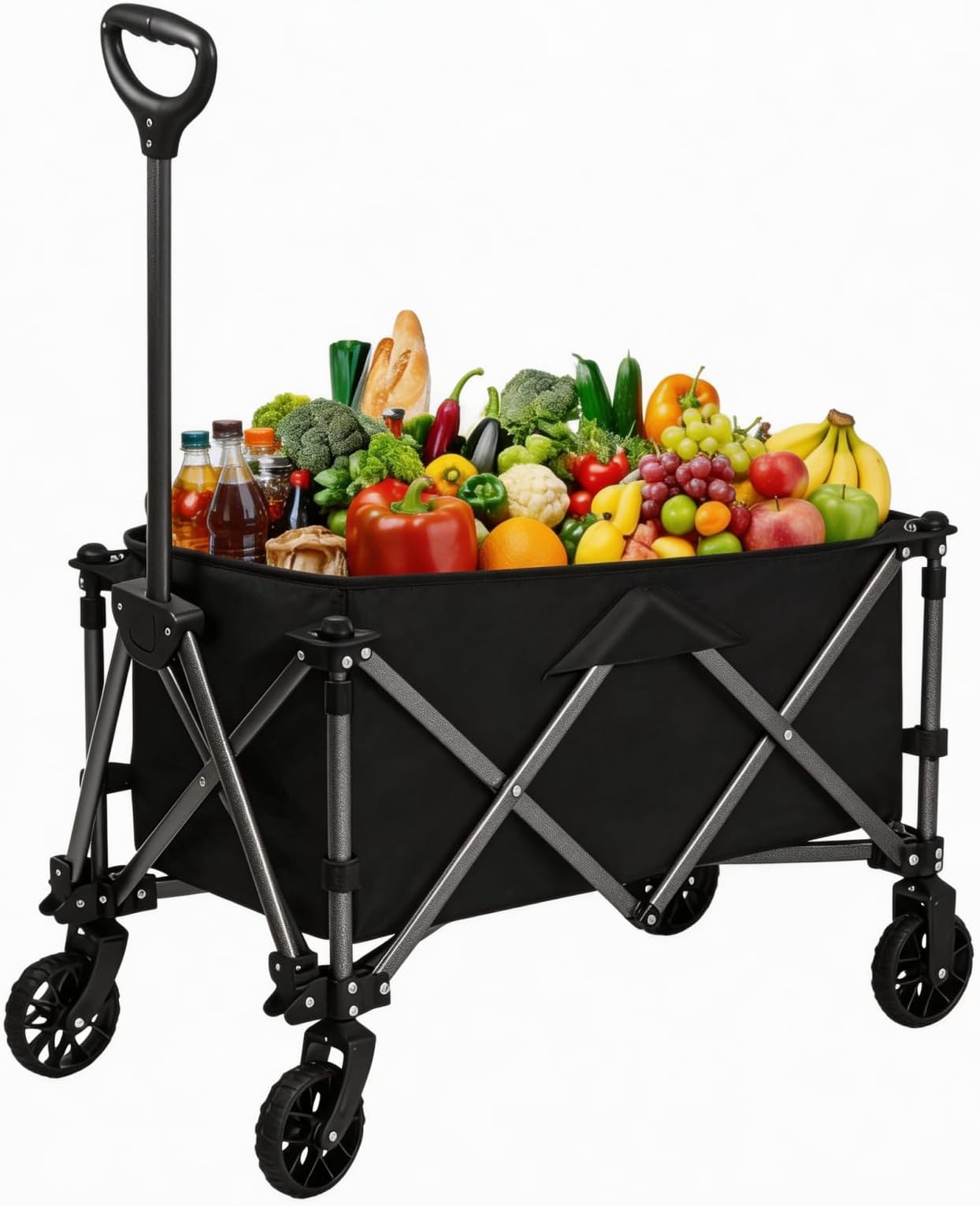 SKY-TOUCH Foldable Wagon Outdoor, Collapsible Trolley Cart, Portable Trolley Bearing Heavy Capacity for Beach Garden Shopping Carts & Stroller Wagon
