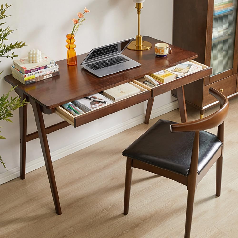 39.4" Long Solid Wood Desk Solid Wood Writing Desk - Home Office Workbench Desk with 2 Drawer, Laptop Computer Work Study Table?Excluding Chairs? (39.4‘’)