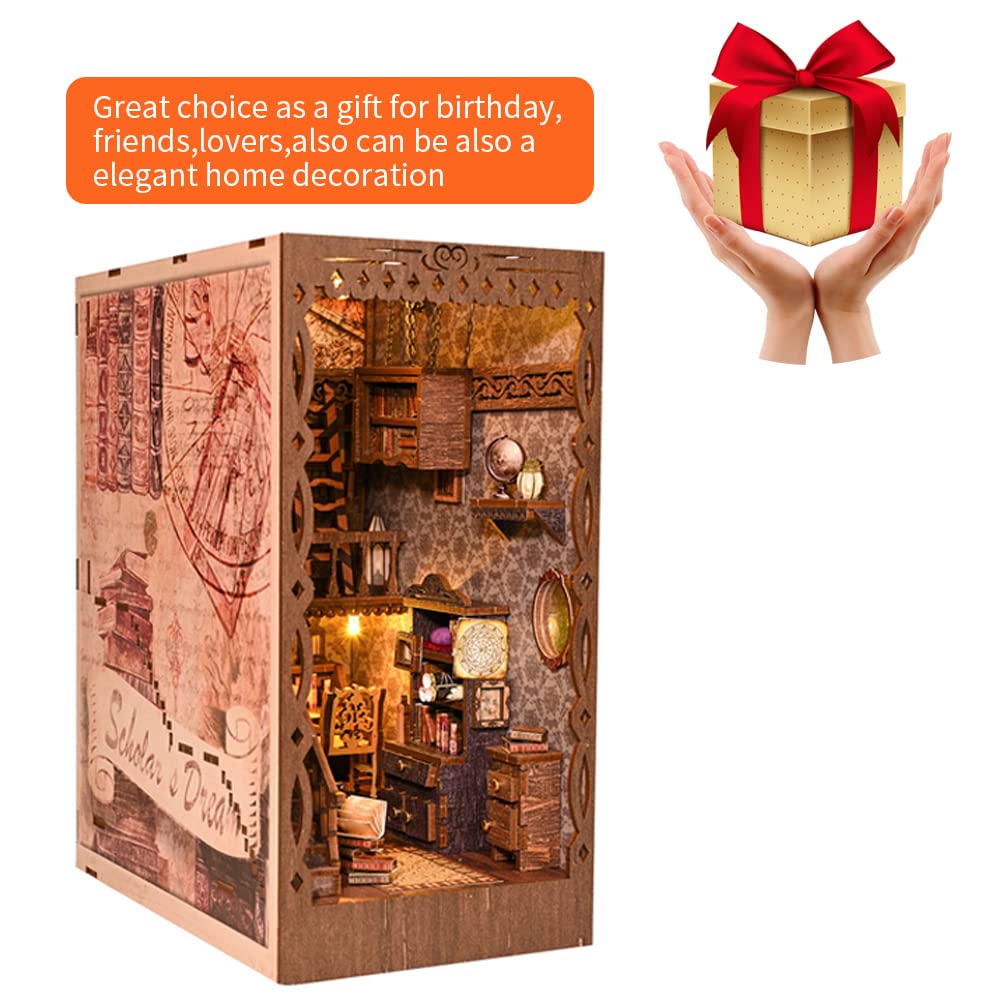 Kit Angolo Libro - Puzzle di Paralibri in Legno 3D Paralibri in Miniatura per Librerie, Kit Angolo Libro Fai da Te con Luce LED per Adulti e Adolescenti (SL09)