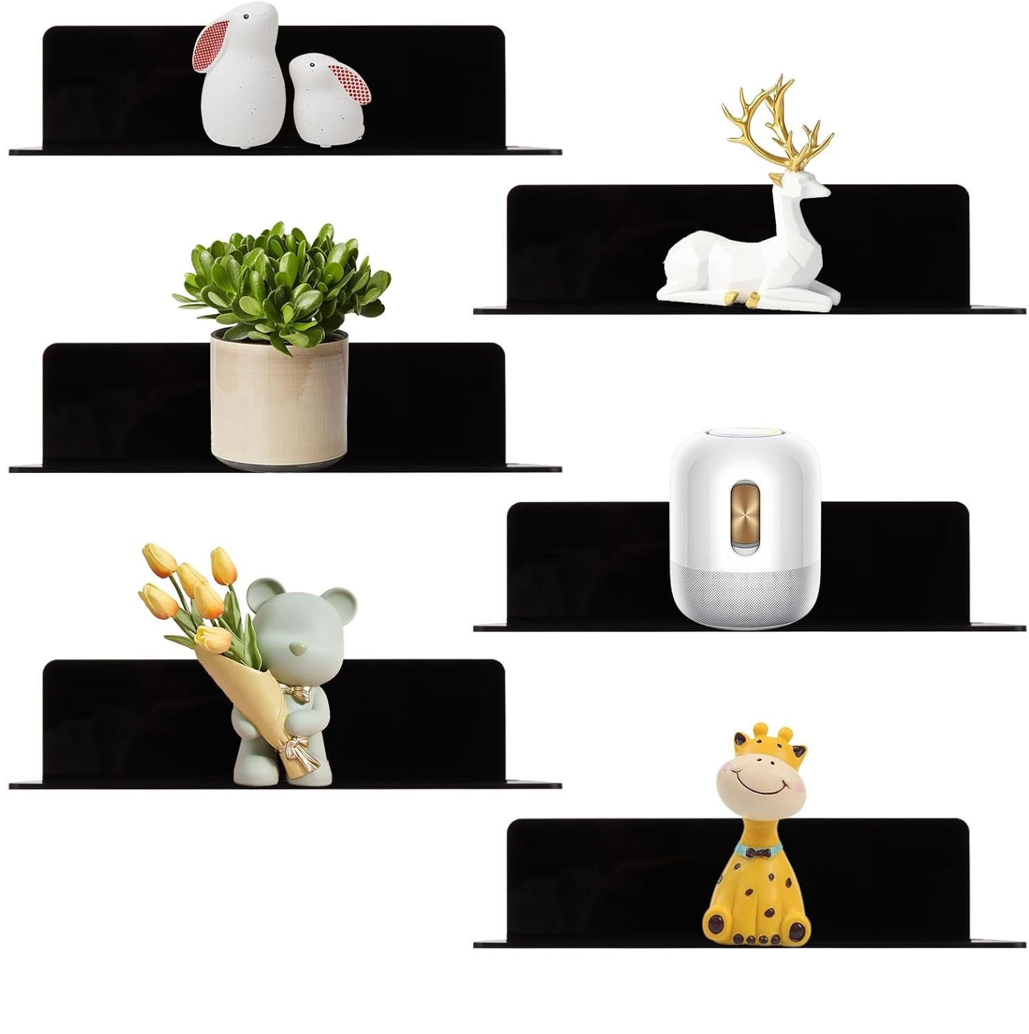 9 Inch Acrylic Floating Shelf No Drill Adhesive Wall Shelf Set of 6 for Funko Pop Storage, Floating Shelves Damage-Free Expand Wall Space for Living Room, Bathroom, Gaming Room, Office - Black-image-5