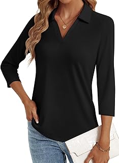 3/4 Length Sleeve Womens Tops Dressy Casual V Neck Polo Shirts Business Work Blouses 2025 Trendy Tunic Top