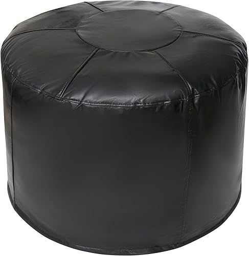 Miniatura 9 de Funda para puf otomano sin relleno de 20 x 15 pulgadas, taburete redondo de piel sintética, puf (sin relleno), reposapiés con almacenamiento para