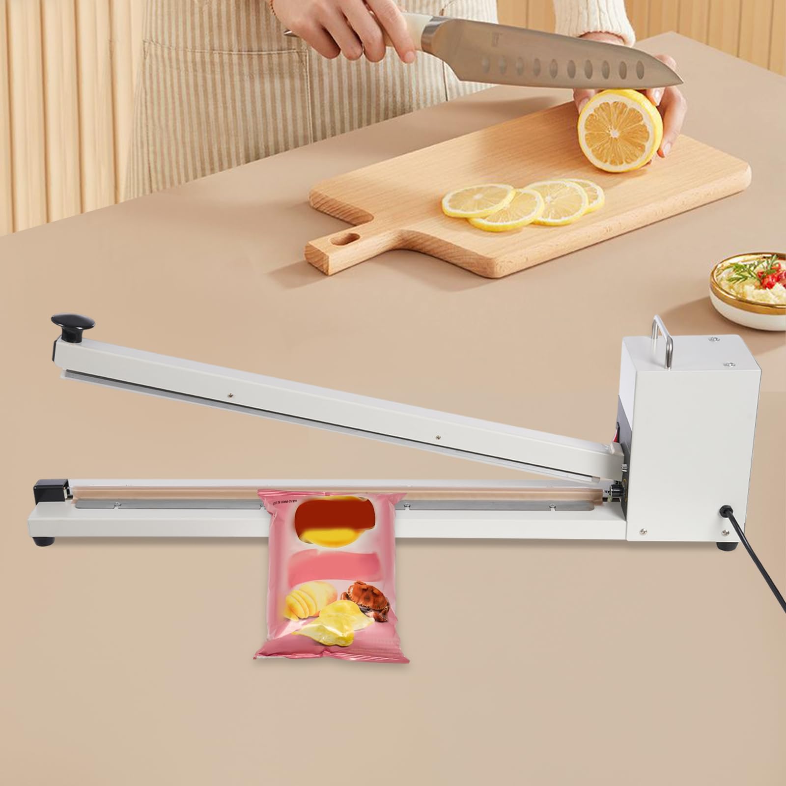 Hand Impuls Sealer Machine à sceller à chaud pour sceller les aliments Scelleuse de table avec 800 W de puissance 600 mm Longueur du joint 3 mm de largeur Idéal pour les sacs en plastique aluminium et
