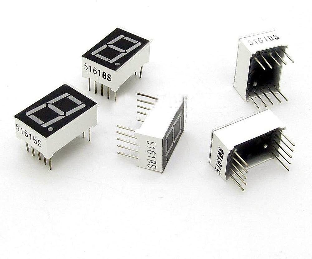 Oiyagai 10-Pack 0.56" 7 Segment LED Display, 1-Digit Red Digital Tube, 10-Pin Common Anode, for Arduino, DIY Electronics, Microcontroller Projects