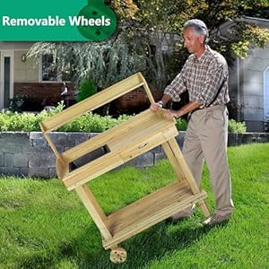 LUCKYERMORE Potting Bench Table Wooden Gardening Plant Workstation Natural Solid Wood Garden Potting Station w/Wheels and Drawer Sink Hook Open Shelf for Outside Patio Lawn Garden, Banco para macetas LUCKYERMORE Potting Bench Table Wooden Gardening Plant Workstation Natural Solid Wood Garden Potting Station wWheels and Drawer Sink Hook Open Shelf for Outside Patio Lawn Garden Banco para macetas