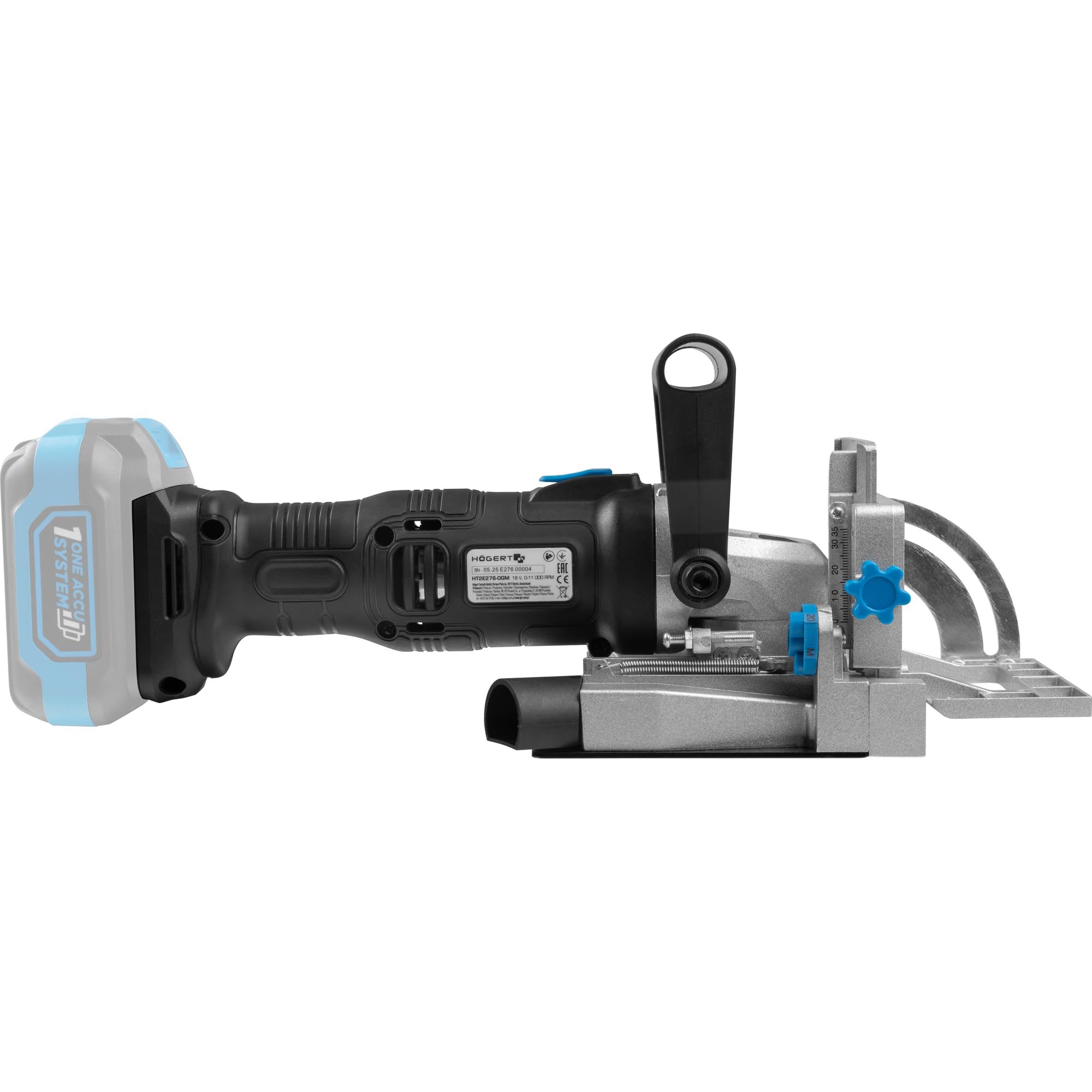 HÖGERT TECHNIK – Fraiseuse à biscuits sans fil 18V OneAccuSystem, assembleuse de lamelles pour bois, fraiseuse de rainures pour assemblages en MDF, 0-11000 tr/min, softgrip, sans batterie