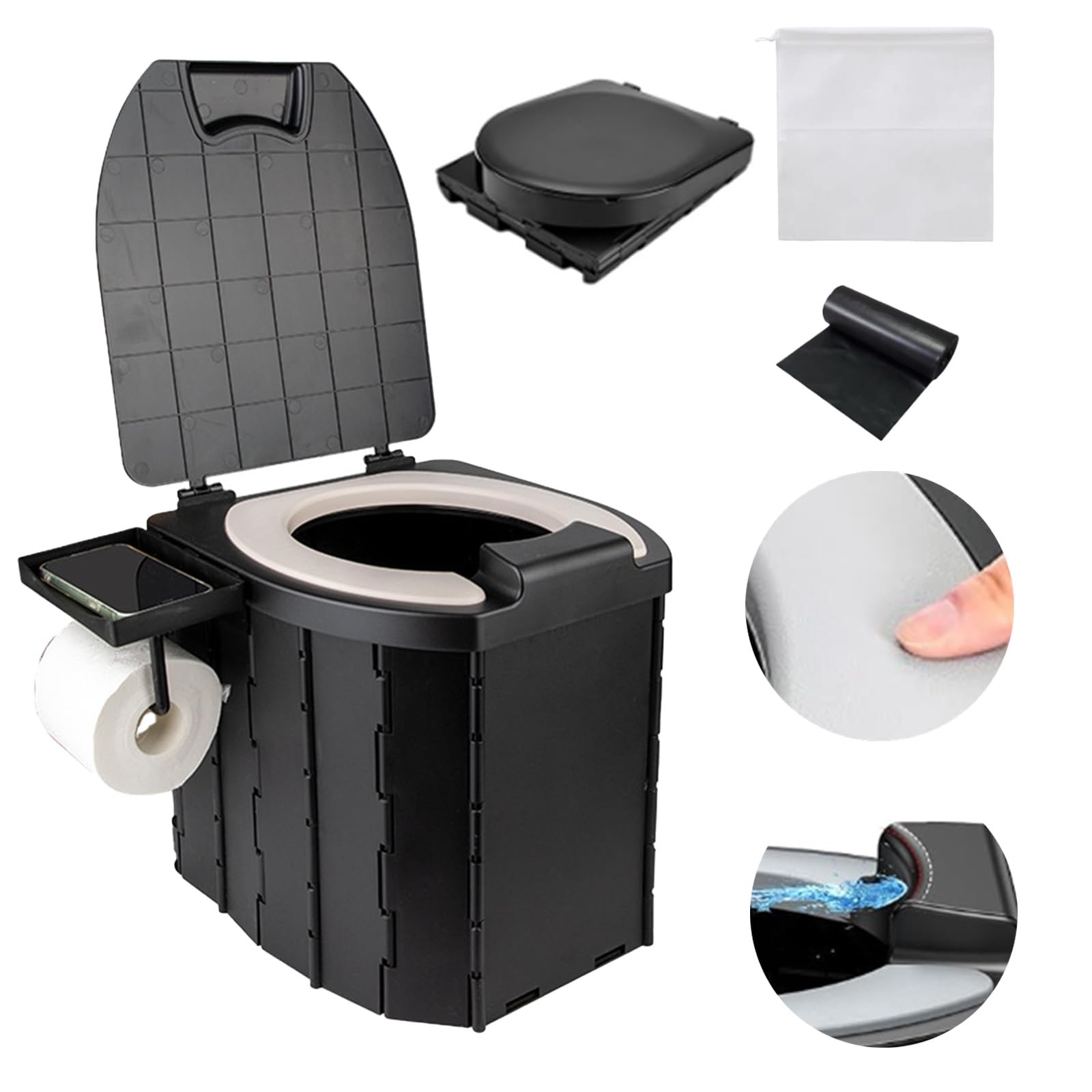 Wc Portatile Campeggio, Gabinetto Portatile Adulti, Wc Pieghevole con Coperchio e Portarotolo, Capacità di Carico Super Forte di Circa 400 Chilogrammi, per Escursioni, Campeggio, Viaggi Congestione