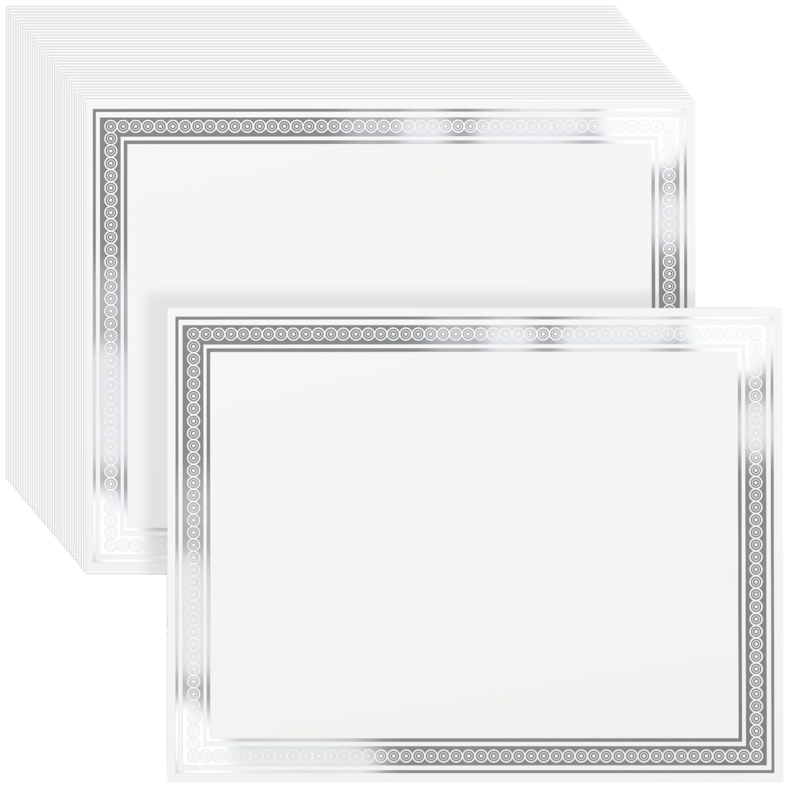 100 Count Certificate Paper 8.5 x 11 for Printing,Blank Silver Foil Border,Award Certificate Paper for Business,Graduation Diploma,School and Achievement (White) — image 1