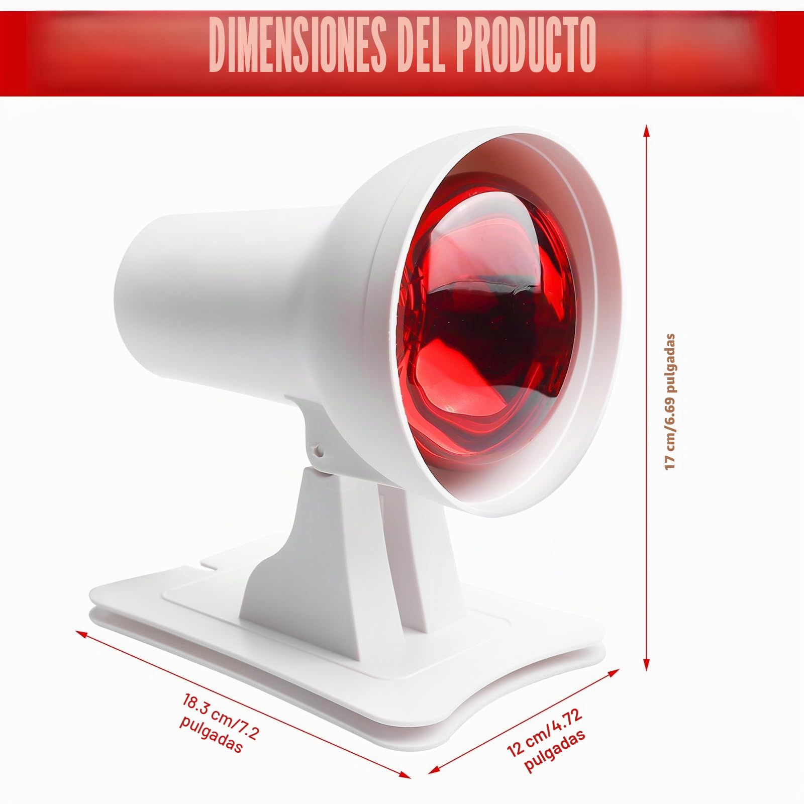 Lámpara infrarroja, lámpara de luz roja de 150 W, lámpara de calor por infrarrojos con temporizador y regulador para un calor relajante, relajación y bienestar general y tensión muscular, ángulo