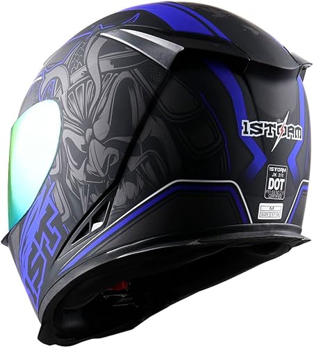 Miniatura 8 de 1Storm Casco integral para motocicleta, calavera negro mate HJK311 + un escudo extra transparente + una película antivaho