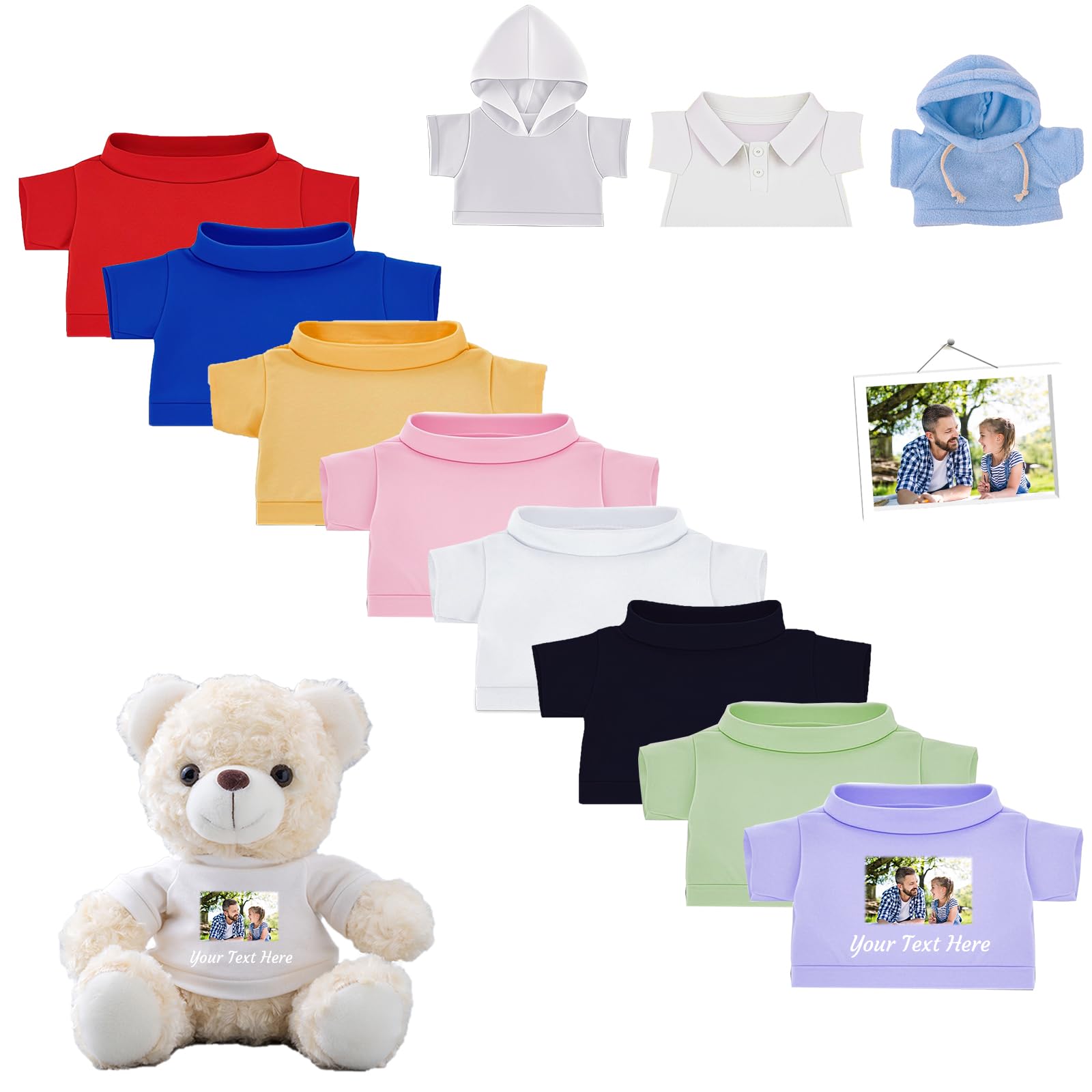 DRAJOIN Ropa Personalizada para Osos de Peluche con Foto y Nombre, Ropa para Osos 20-40 cm Muñecos Haz tu Propia Camisa de Peluche