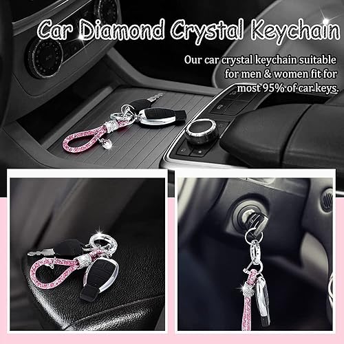 Miniatura 7 de Llavero de cristal para mujer, accesorios de llavero con diamantes de imitación, llavero de cristal para todas las llaves del coche (rosa)