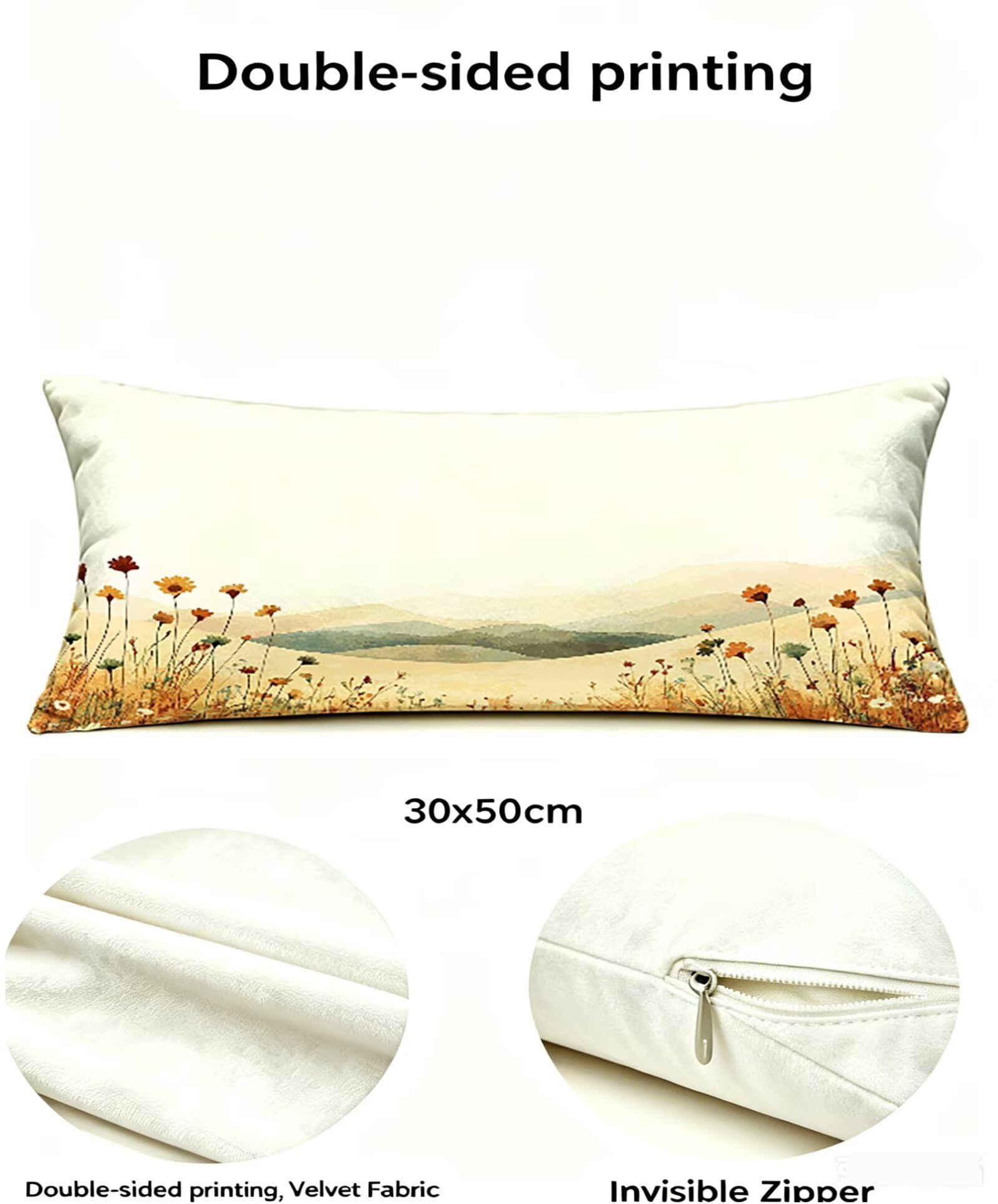 Orange Farbe Kissenbezug 60x80 Blume Kopfkissenbezug 2er Set,Wohnaccessoires & Deko,Weich und Atmungsaktiv Samt Stoff mit Verstecktem Reißverschluss für Bett Sofa Kissen Dekokissen-85683