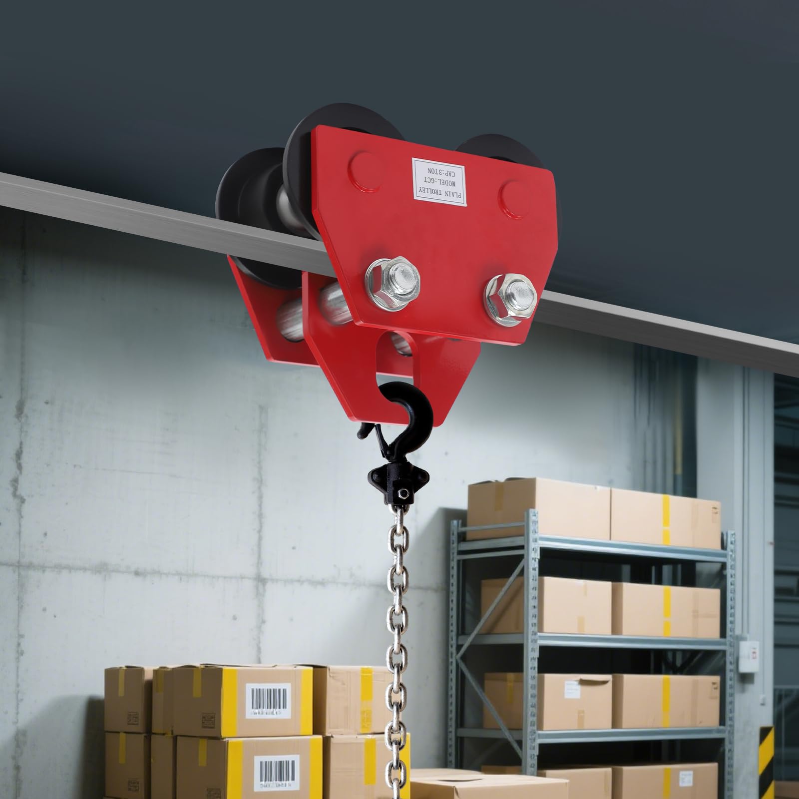 Beam Trolley 3T Schwere Ausführung Für Industrie Verstellbare Breite 105mm | Pulverbeschichtetes Eisen, Ideal Für Werkstatt Und Halle, Leicht Zu Montieren, Geeignet Für Gerade Und Gebogene Schienen