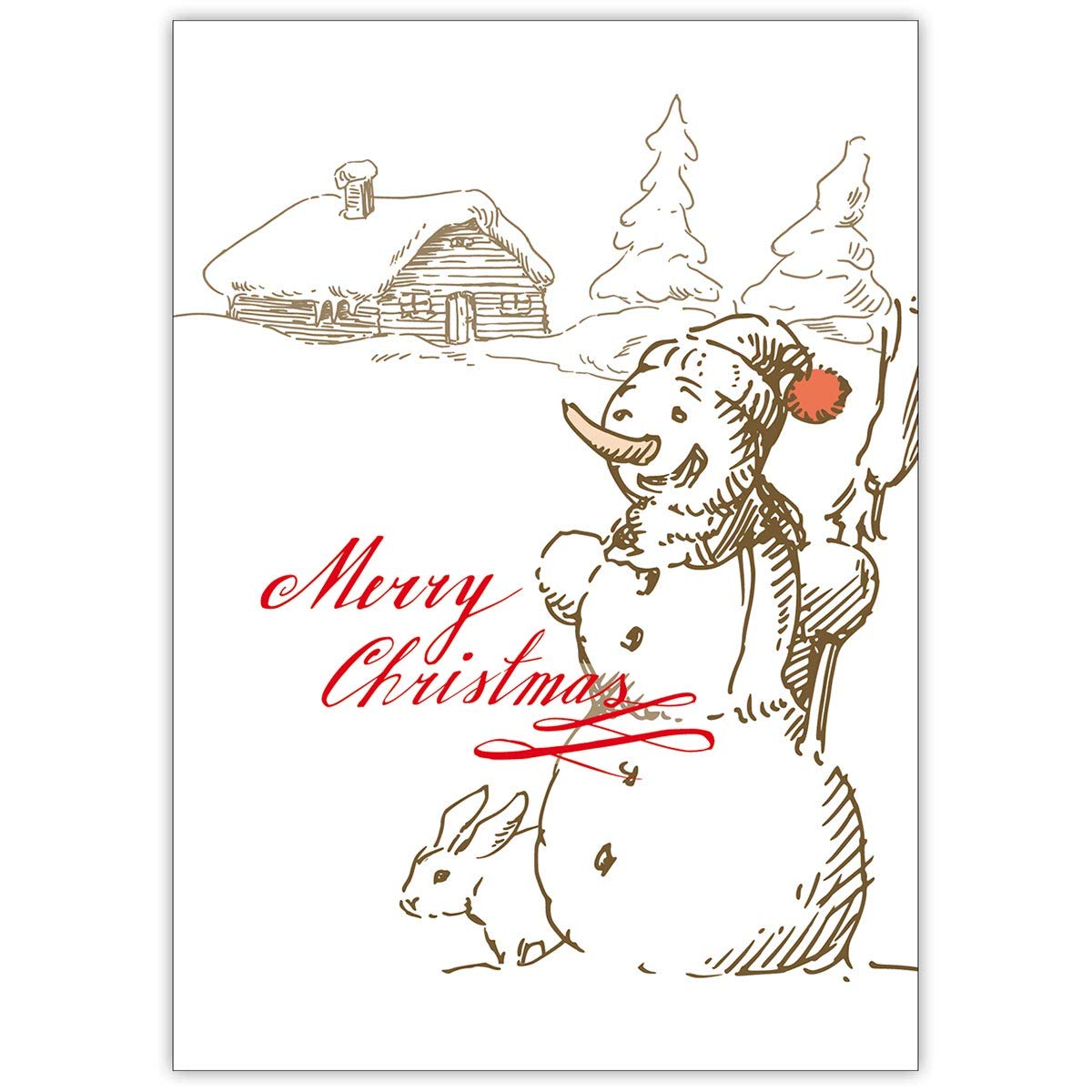 20er Weihnachtskarten Set Hand gezeichnete stilvolle Weihnachtskarten mit Schneemann und Häschen, mit ihrem Innendruck (Var2) Weihnachts Glückwunsch zu Neujahr: Merry Christmas