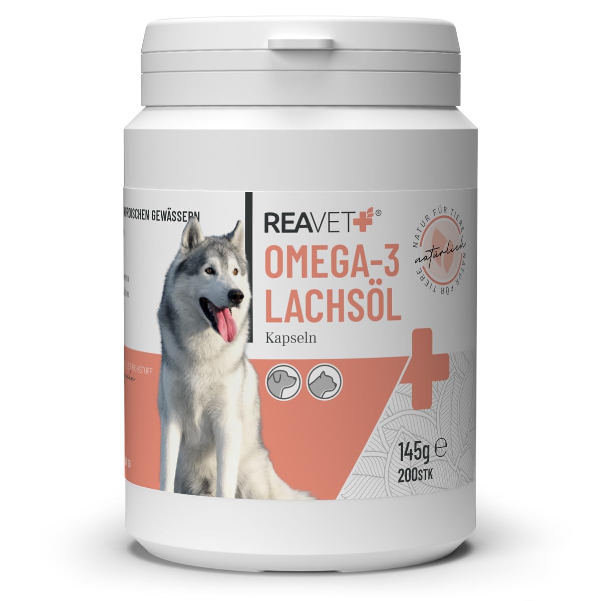 ReaVET Lachsöl Kapseln Hund 200 Stück, Omega-3 Lachsöl für Hunde & Katzen I Hochdosiertes Fischöl in Lebensmittelqualität