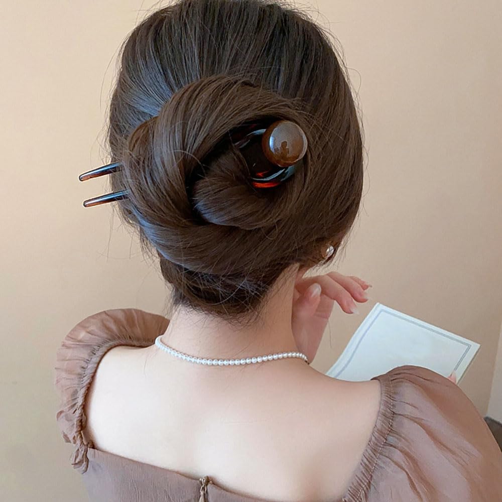 Horquillas francesas en forma de U para el pelo con perlas francesas para mujer, elegantes horquillas francesas, pinzas de acetato para el pelo, horquillas marrones, horquillas para moños, accesorios