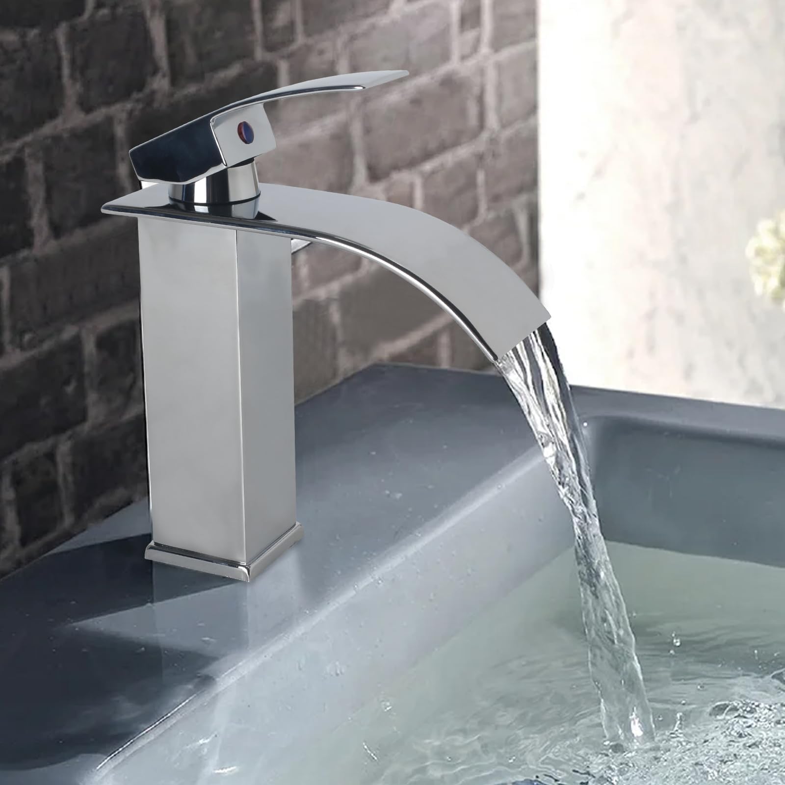 Grifo Lavabo Cascada Grifo de Lavabo Baño Grifos para Lavabos de Baño Grifo Monomando Lavabo con Altura de Pico de 110 MM Grifo Cascada con manguera de Salida Caliente y Fría Plateados(Cromo)