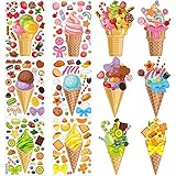Fuutreo 36 Sheets Ice Cream Stickers Make-a-face Themed Party Favors Make Your Own Ice Cream Mix and Match Stickers DIY Summer Dessert Art Crafts for Birthday Party Games Decor Reward
