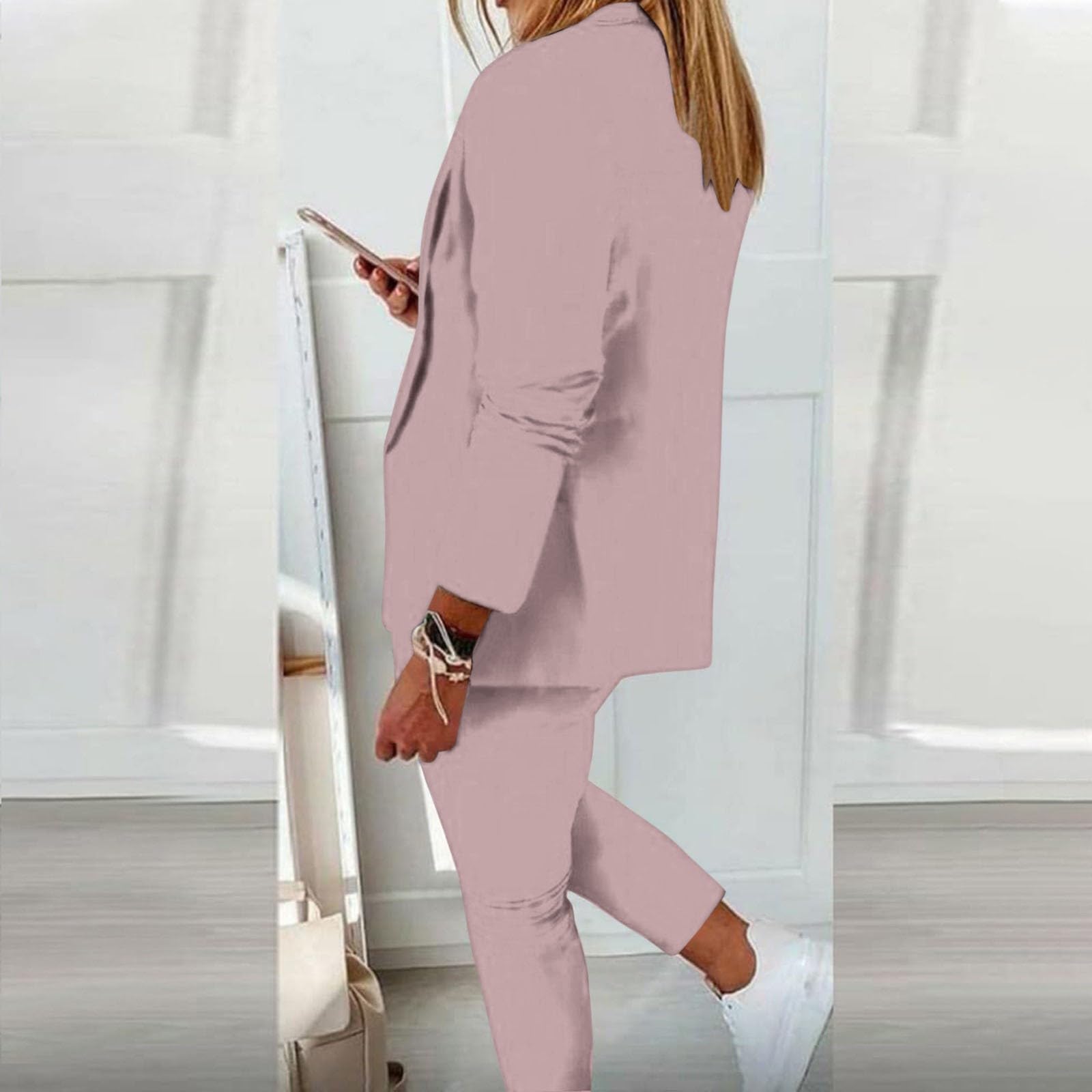 Hosenanzug Festlich Elegant Damen Anzug Elegant 2 Teiler Damen Anzug 2 Teilig Hosenanzug Langarm Business Set Zweiteiler Einfarbig Blazer Hose Festlich Lange Hosenanzüge Sportlich Slimfit Streetwear