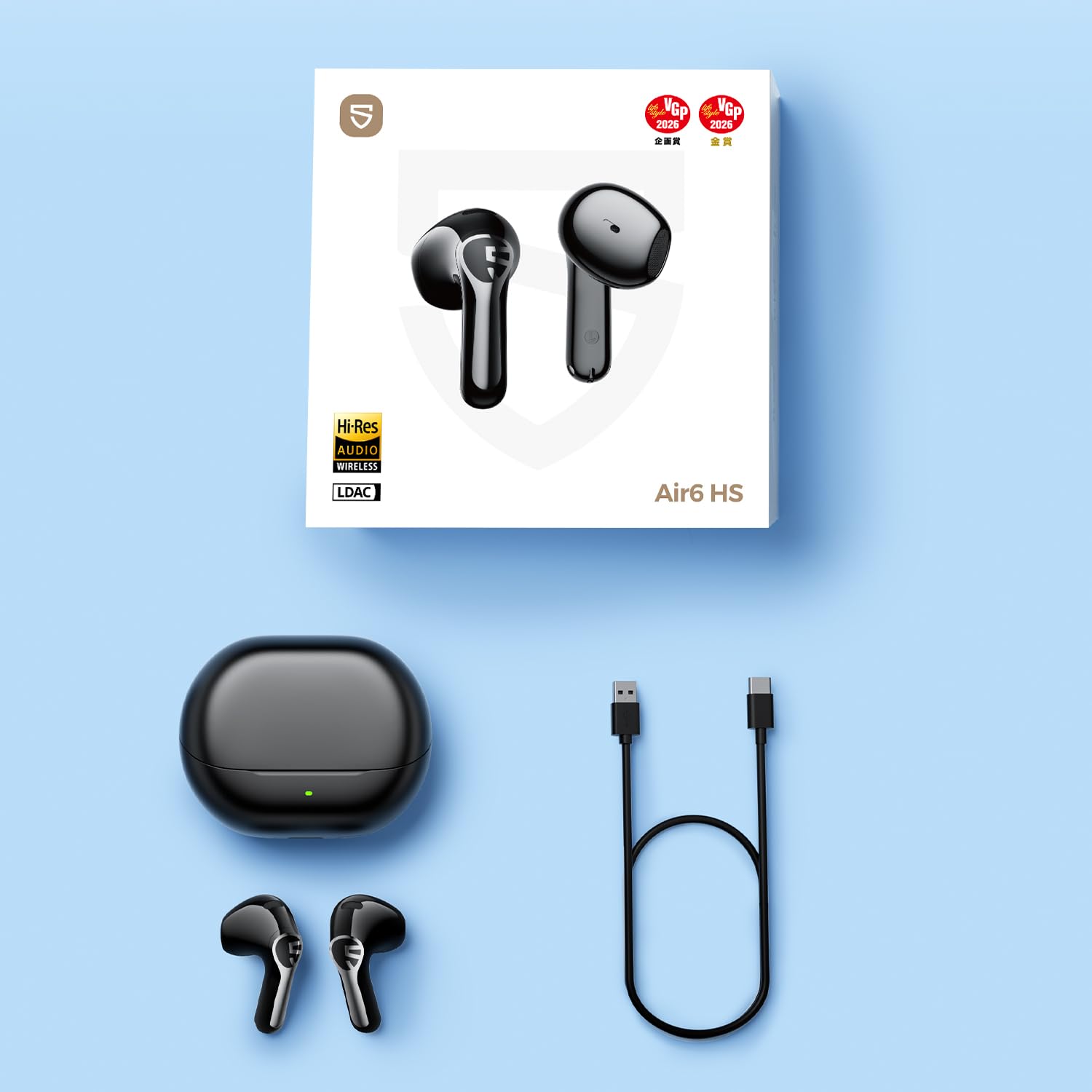 SoundPEATS Air6 HS Auriculares Inalámbricos BT 6.0, Cascos Semiabiertos con Controlador Biomagnético Triple de 13mm, Audio Lossless LDAC y Hi-Res, Cancelación de Ruido 4 Mic, 45H, IPX5, Carga Rápida