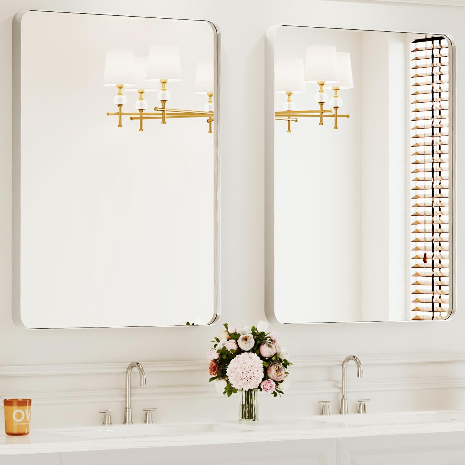 Bathroom Mirrors for Over Sink,2Pcs 24x36Inch Vanity Mirrors for Wall,Silver Metal Frame Rectangle Mirrors for Bathroom, Farmhouse,Restroom,Hangs Horizontally or Vertically