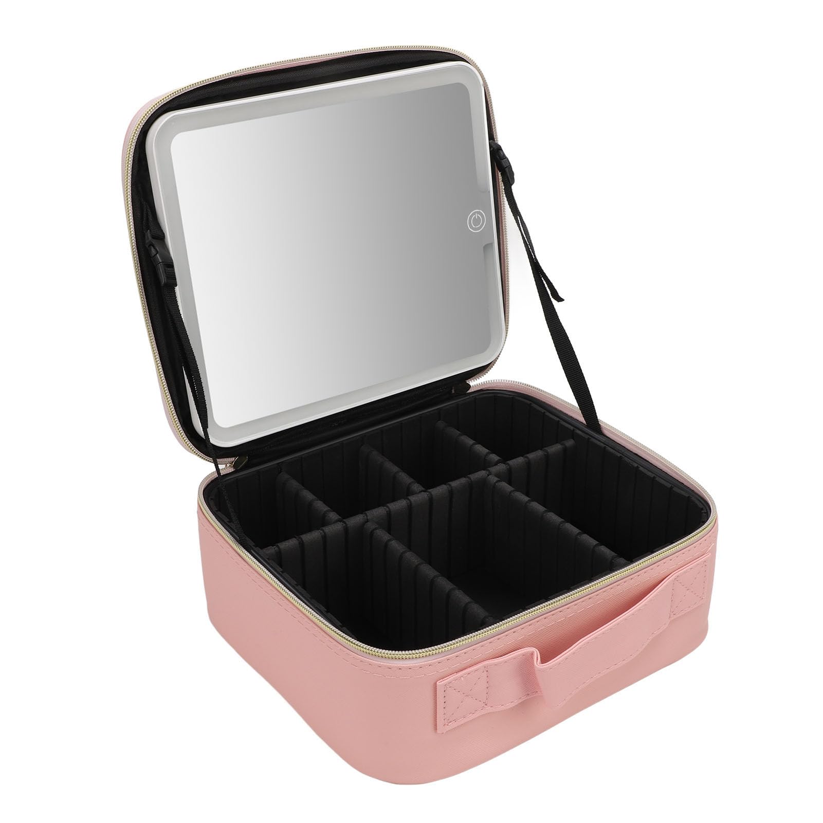 Rengue Przenośna Kosmetyczka LED z 3 Kolorowymi światłami i ściemnialnym Lustrem Kosmetyczka Podróżna o Dużej Pojemności dla Kobiet (PINK)