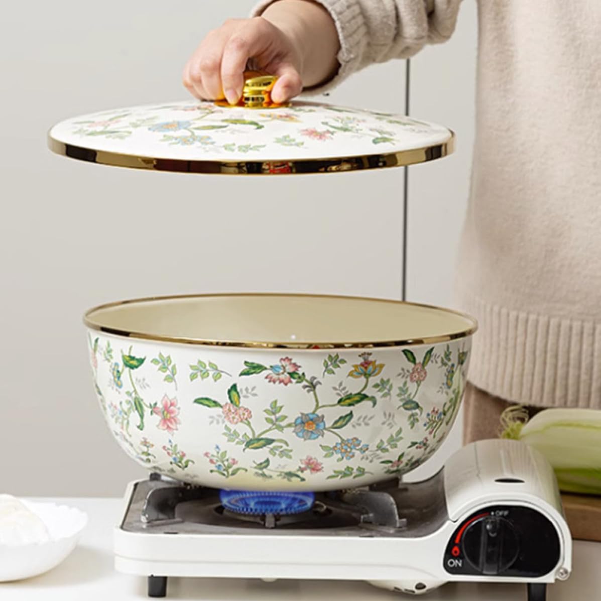 Cuenco Esmaltado Grande con Tapa para Masa, Servir Snacks y Frutas