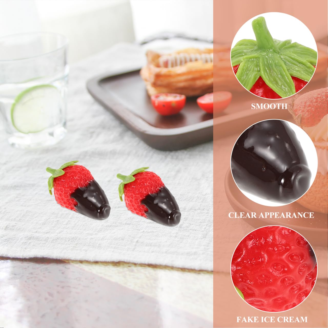 TOYANDONA Realistic Faux Strawberries with Chocolate Dip 4 Pieces Mini Artificial Fruit Decorations for Home Kitchen Party Photography Props Cute Strawberry Embellishments - Image 4