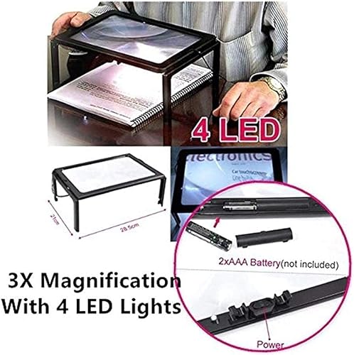 Miniatura 7 de Magnifier 3X Rectangular A4 Full-Page Reading Magnifier, Hands-Free Large Hanging Folding Magnifying Glass with 4 LED Light, Perfect Reading Aid for
