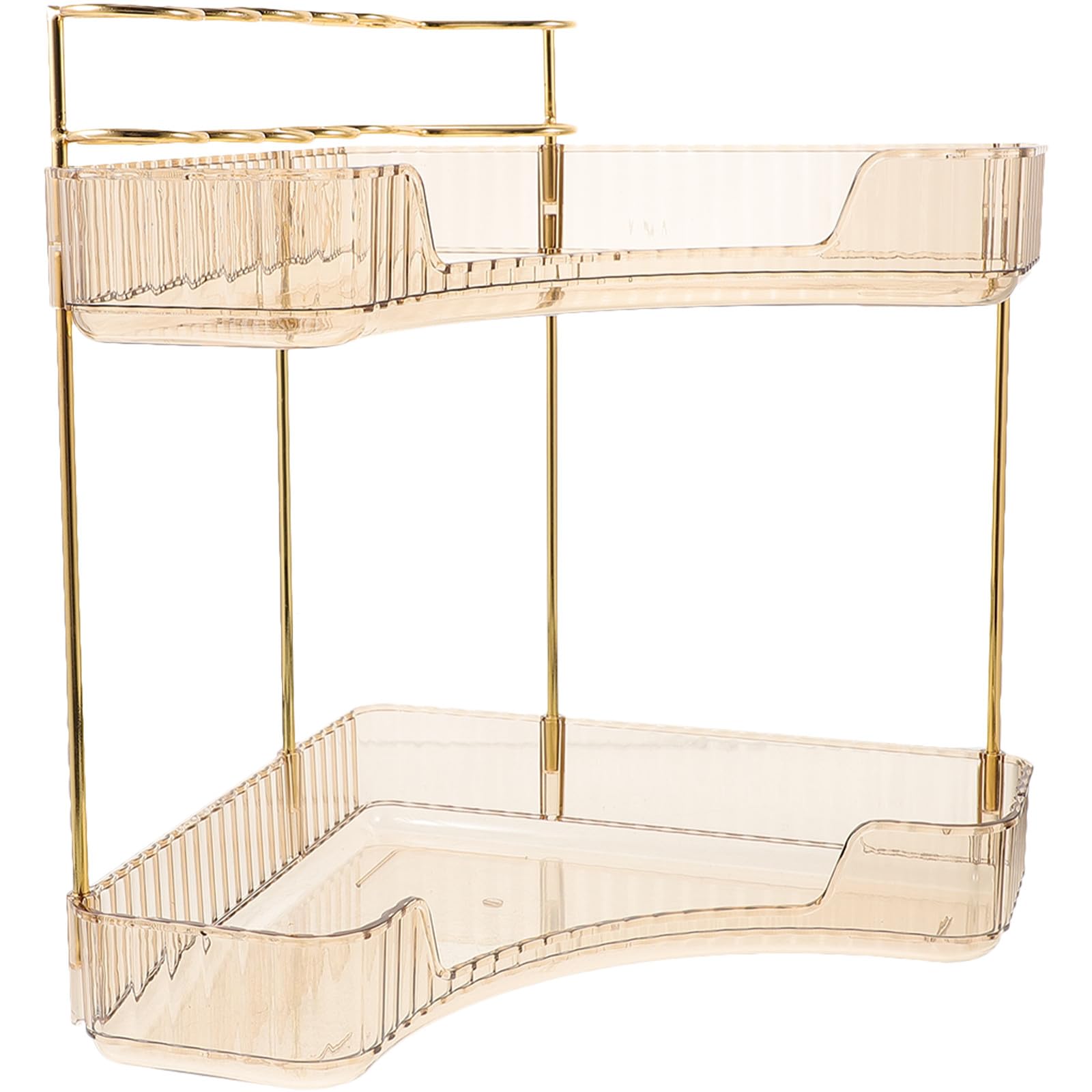 FRCOLOR Organizzatore da Bagno Angolare in Metallo Oro Doppio Ripiano, Mensola Compatta 2 Livelli per Cosmetici e Accessori, per Piano Lavabo e Scrivania