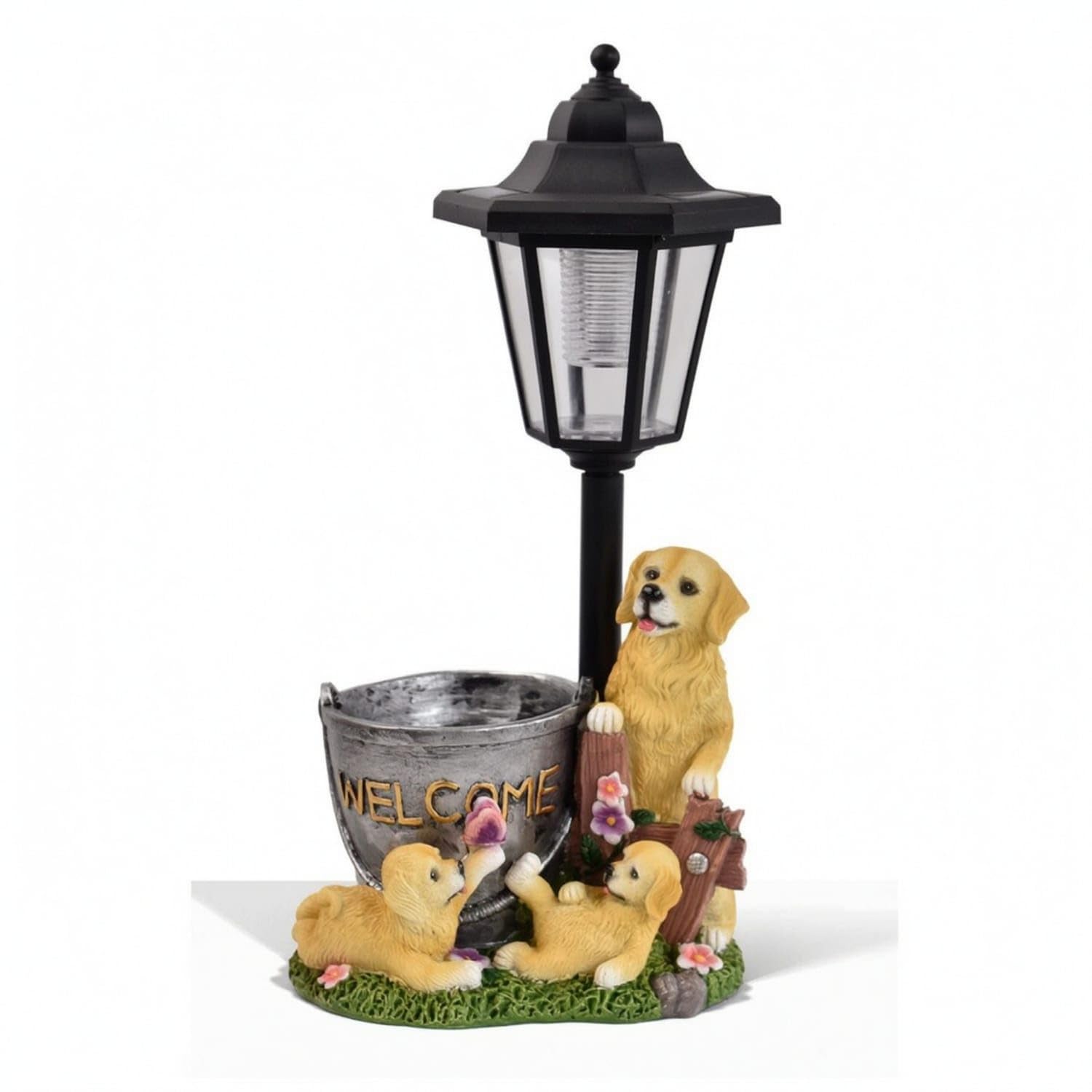 Outdoor Post Lantern with Planter Decorative Dog Statue with Lantern Resin Garden Ornament with Light Warm for Gardeners, Pathway, Courtyard, Lawn, Golden Retriever-image-14