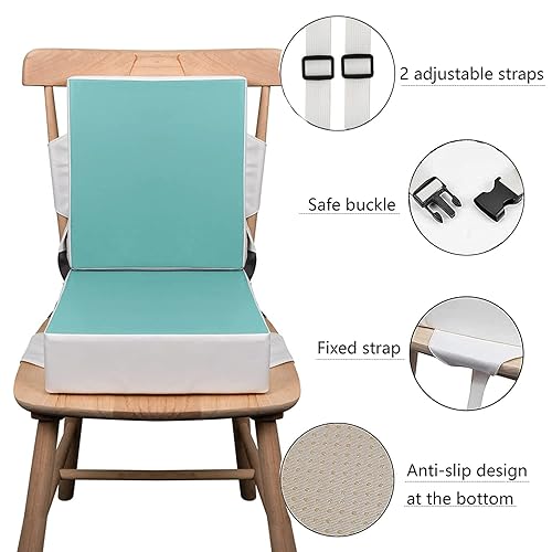 Miniatura 27 de Kalawen 2 correas lavables de poliuretano mejoradas, hebilla de seguridad, asiento elevador para silla de cocina, viaje portátil