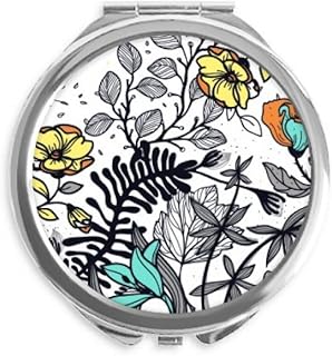 Modern Art Camellia Flowers s Drawing Hand Compact Mirror Round Portable Pocket Glass