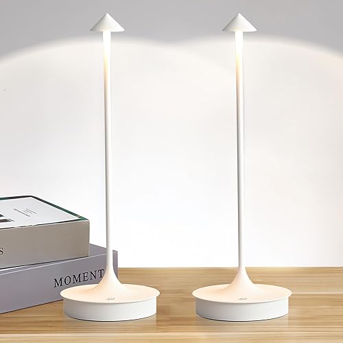 Miniatura 10 de LJXiioo Lámpara de mesa inalámbrica, luz de mesa recargable, lámpara de escritorio LED alimentada por pilas, lámpara de noche con atenuación