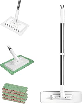 Multifunctional Lazy Mop with One-Click Cloth Attachment, Lazy Mop Automatic Gripping, Wet and Dry, Click On, No Wash, Disposable Dust, Locking Head with Sweeping Cloths for Multi-Surface Cleaning