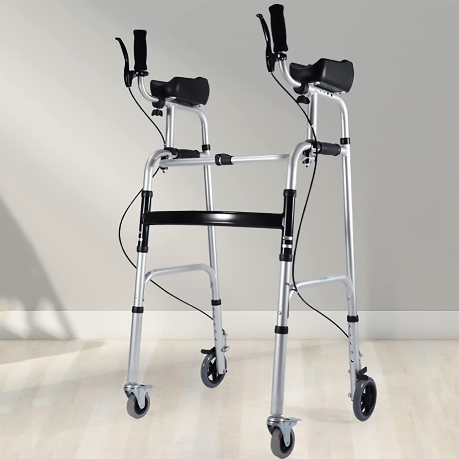 Andadores para discapacidad, andadores para Personas Mayores Andador de Aluminio de 4 Ruedas con Asiento y Cesta Ligero Plegable con apoyabrazos