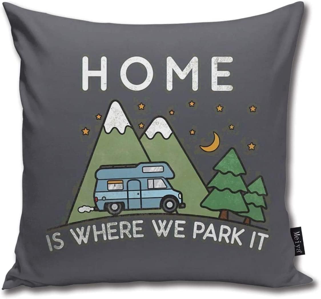 ZFENGYYUAN Throw Pillow Cover Camping Home Is Where We Park It Campervan Gift Pillow Case Home Decor 18x18 Inches