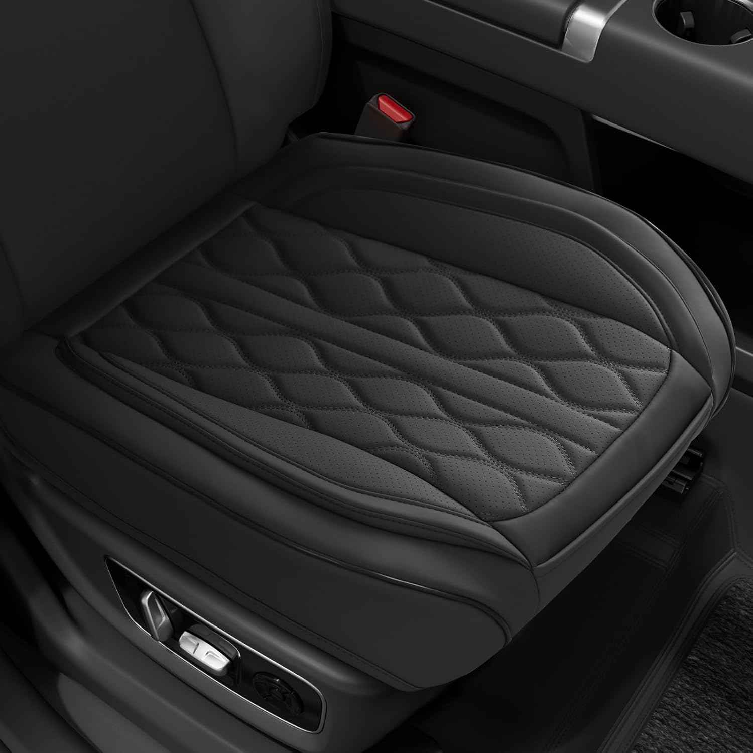 1 Pack Luxury Leather Car Seat Covers - Front Seat Cushions with Anti-Slip Design, Wrap Around Bottom Seat Covers for Cars, Sedans, Trucks, and SUVs 1 Pcs Black