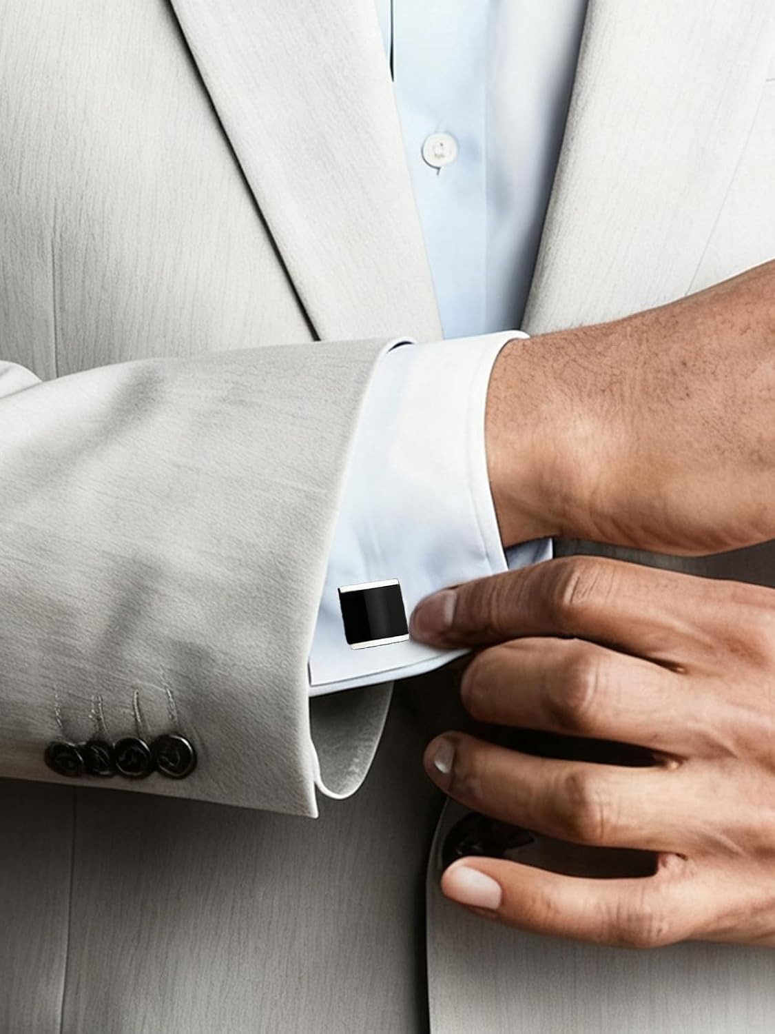 Men's Black Zircon Cufflinks, Silver Plated Rectangular Cuff Links Mens for French Cuff Shirts, Black Cufflinks for men Classic Business & Wedding Jewelry Perfect Father's Day with Gift Box