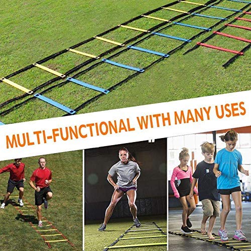 H&H 20ft Speed and Agility Ladder Training Set, Include 5 Disc Cones, Resistance Parachute, 4 Steel Stakes for Outdoor Workout, Improves Coordination, Speed, Power and Strength (Red) - Thumbnail 6