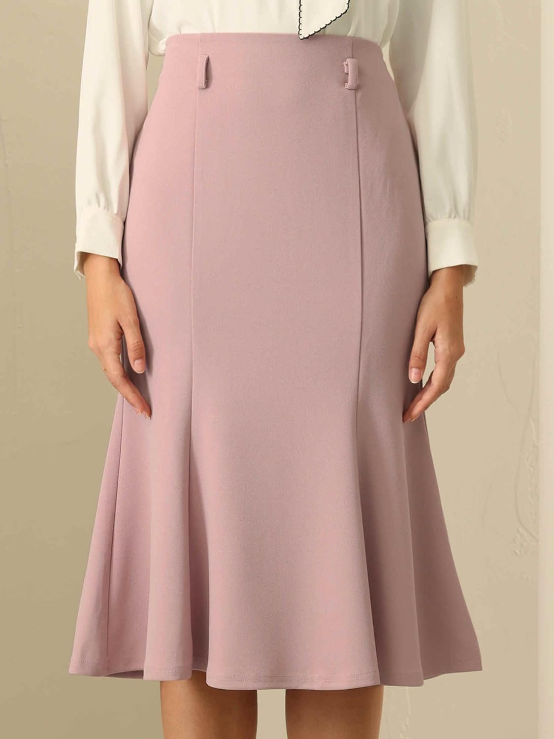Hobemty Women's Elegant Fishtail Skirt High Waist Belted Work Midi Mermaid Skirts